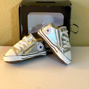 Metallic Silver Converse Chuck Taylor Velcro Crib Shoe
